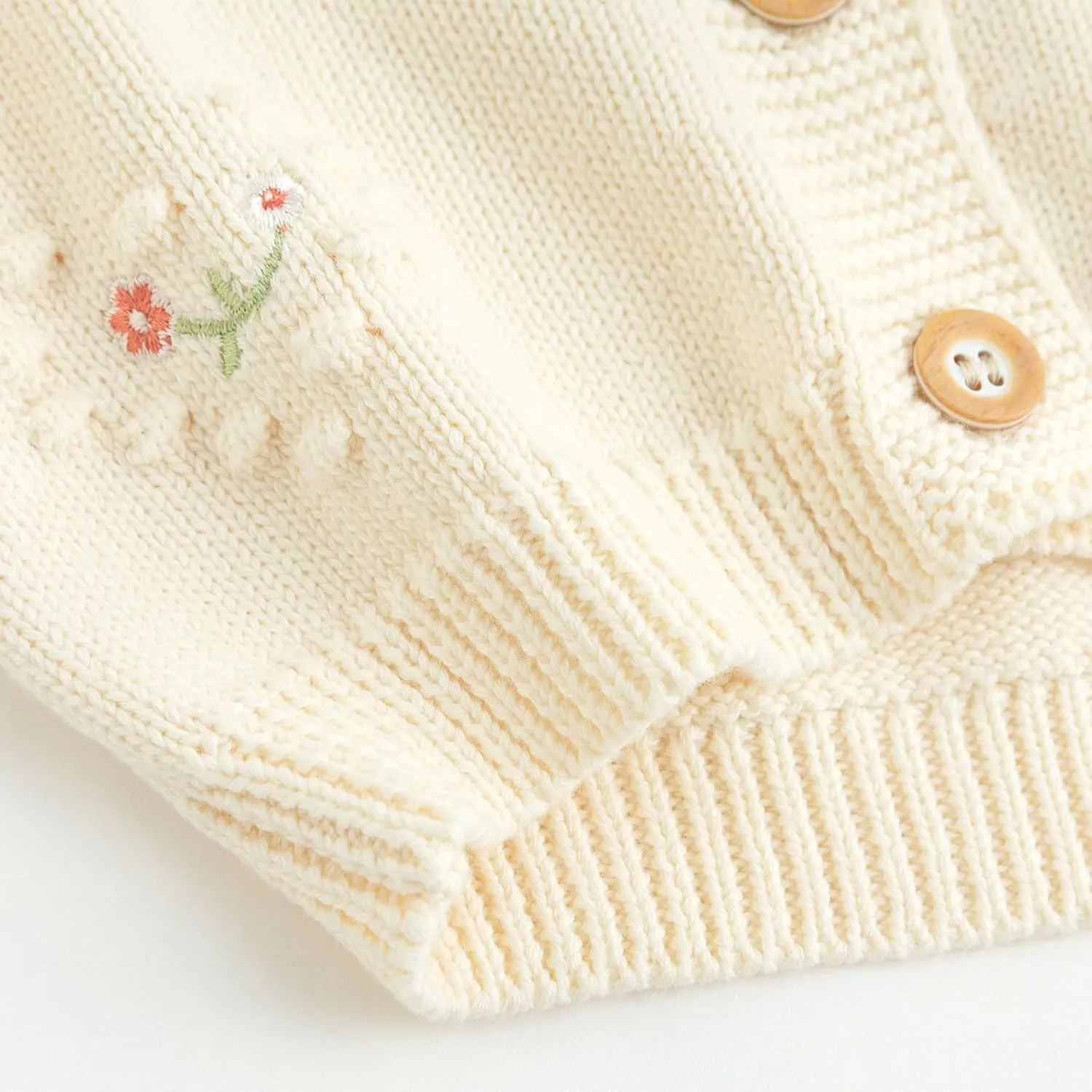 Simplee kids Baby Girl Knit Cardigan Sweater Cream Cotton Autumn Coat