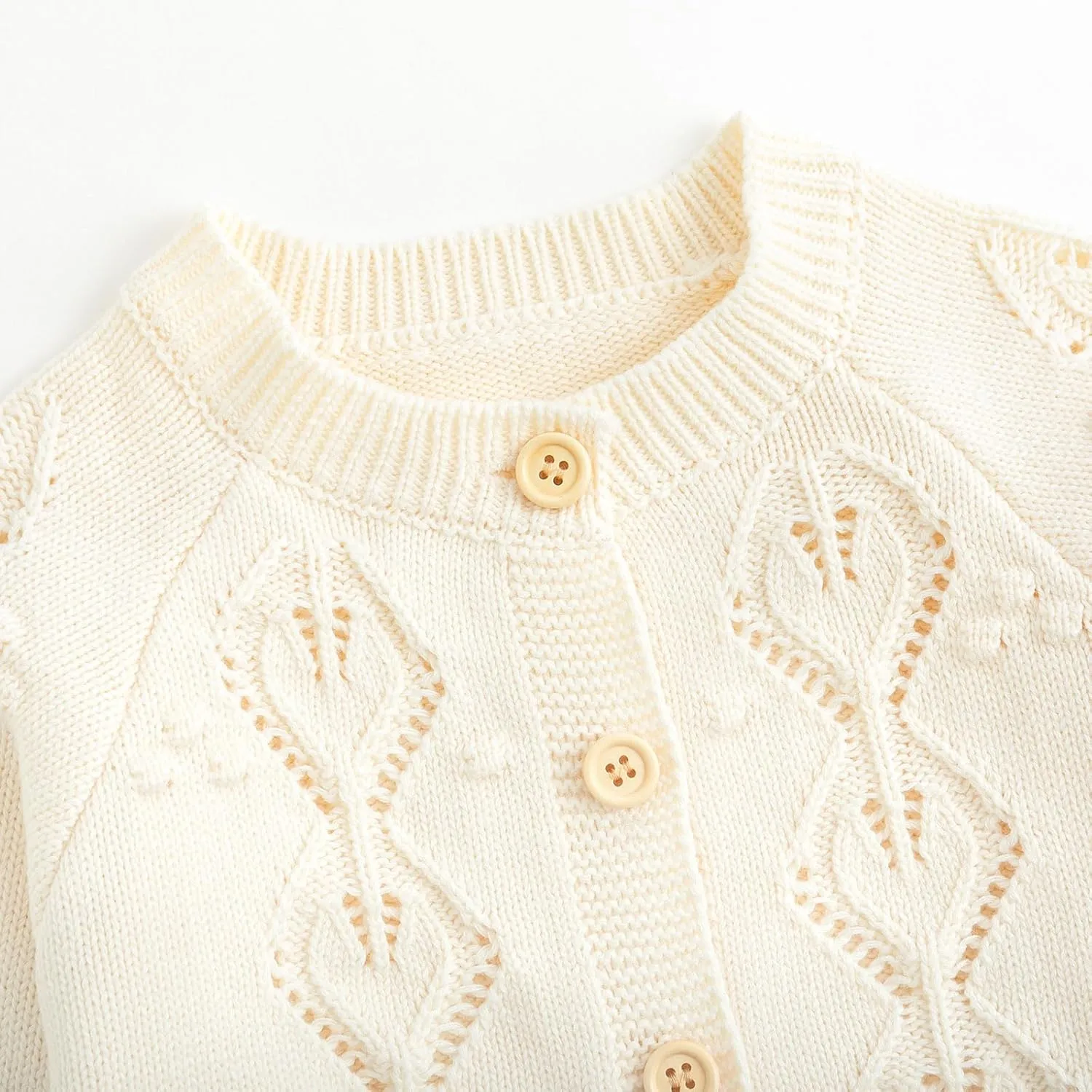 Simplee kids Baby Girl Knit Cardigan Sweater Cream Cotton Autumn Coat