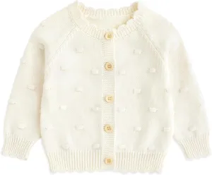 Simplee kids Baby Girl Knit Cardigan Sweater Cream Cotton Autumn Coat