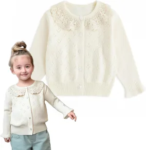 Simplee kids Baby Girl Knit Cardigan Sweater Cream Cotton Autumn Coat