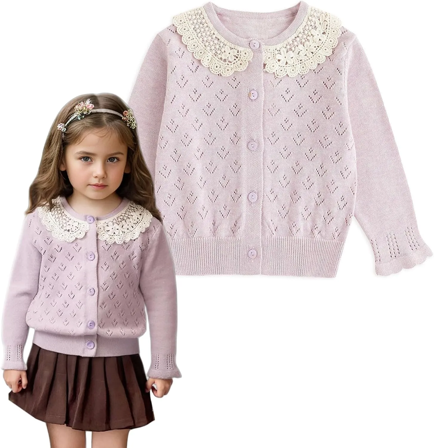 Simplee kids Baby Girl Knit Cardigan Sweater Cream Cotton Autumn Coat