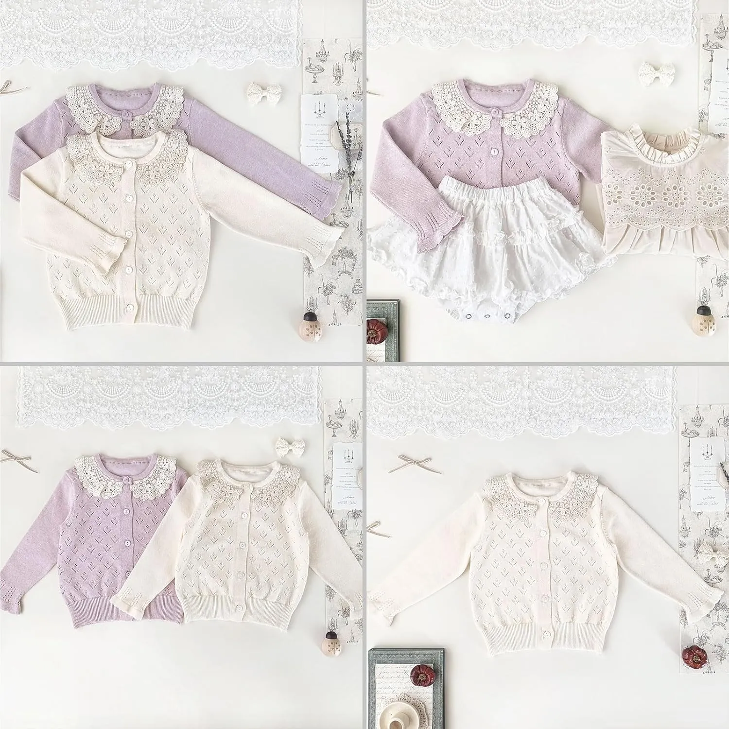Simplee kids Baby Girl Knit Cardigan Sweater Cream Cotton Autumn Coat