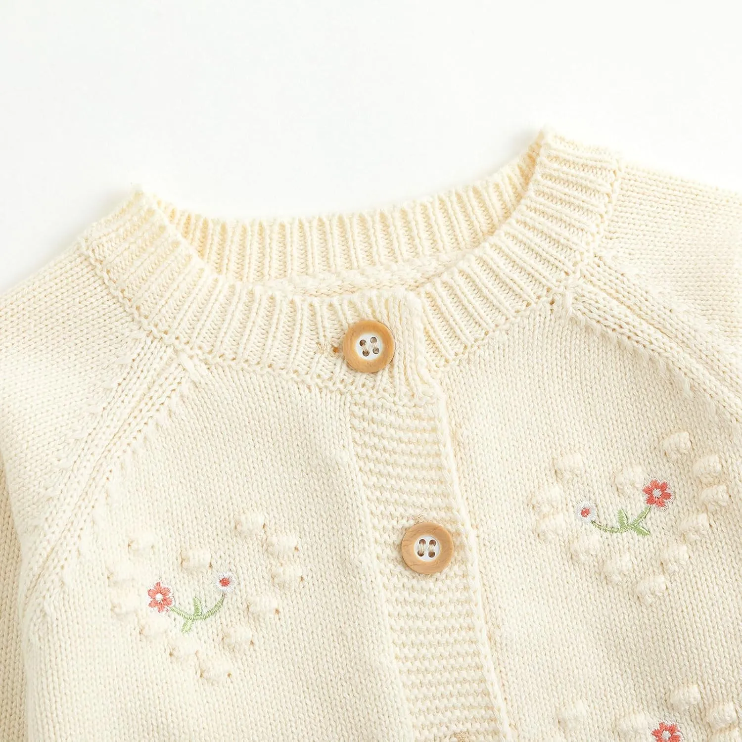 Simplee kids Baby Girl Knit Cardigan Sweater Cream Cotton Autumn Coat