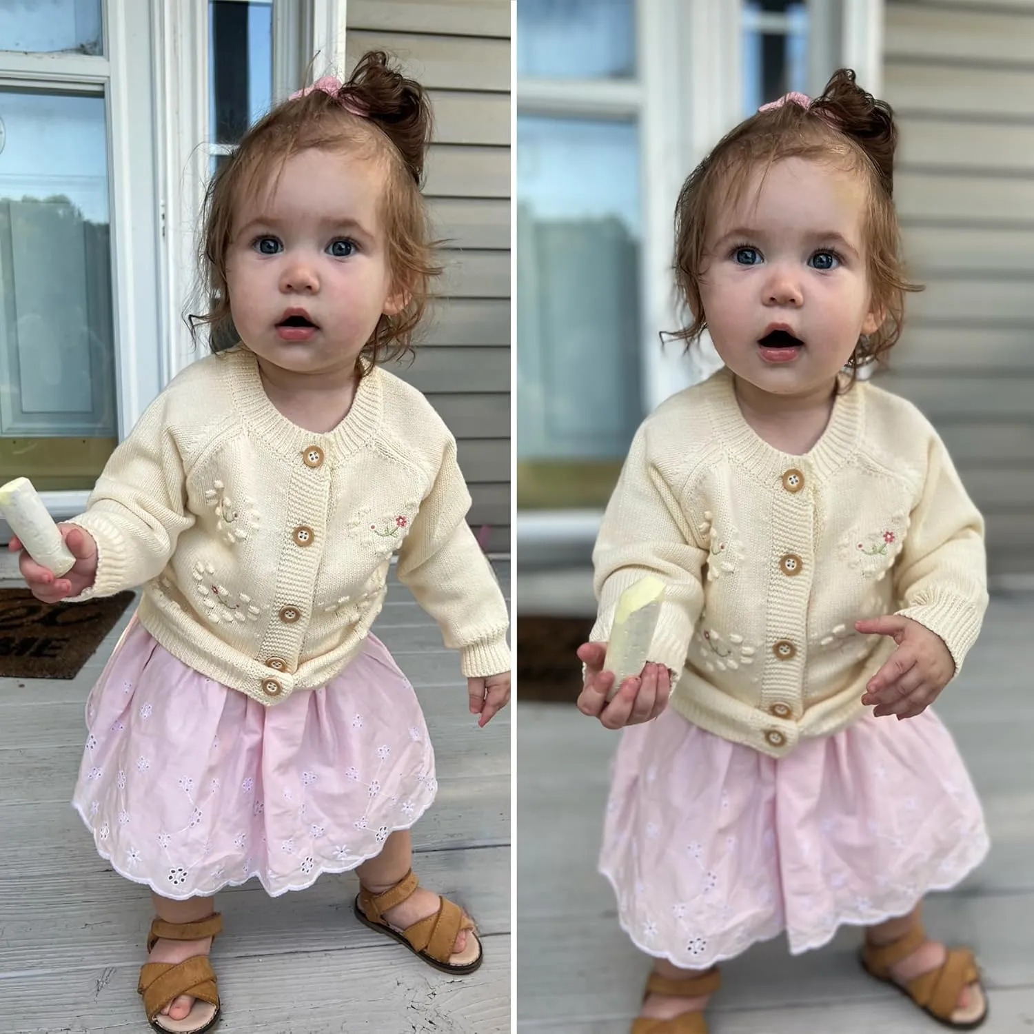 Simplee kids Baby Girl Knit Cardigan Sweater Cream Cotton Autumn Coat