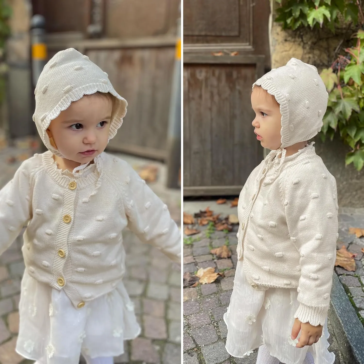 Simplee kids Baby Girl Knit Cardigan Sweater Cream Cotton Autumn Coat
