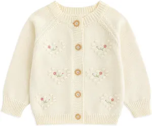 Simplee kids Baby Girl Knit Cardigan Sweater Cream Cotton Autumn Coat