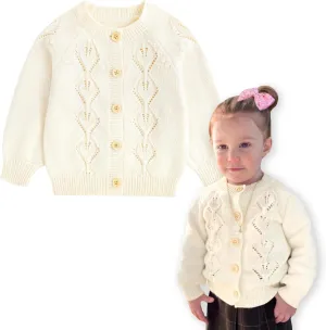 Simplee kids Baby Girl Knit Cardigan Sweater Cream Cotton Autumn Coat