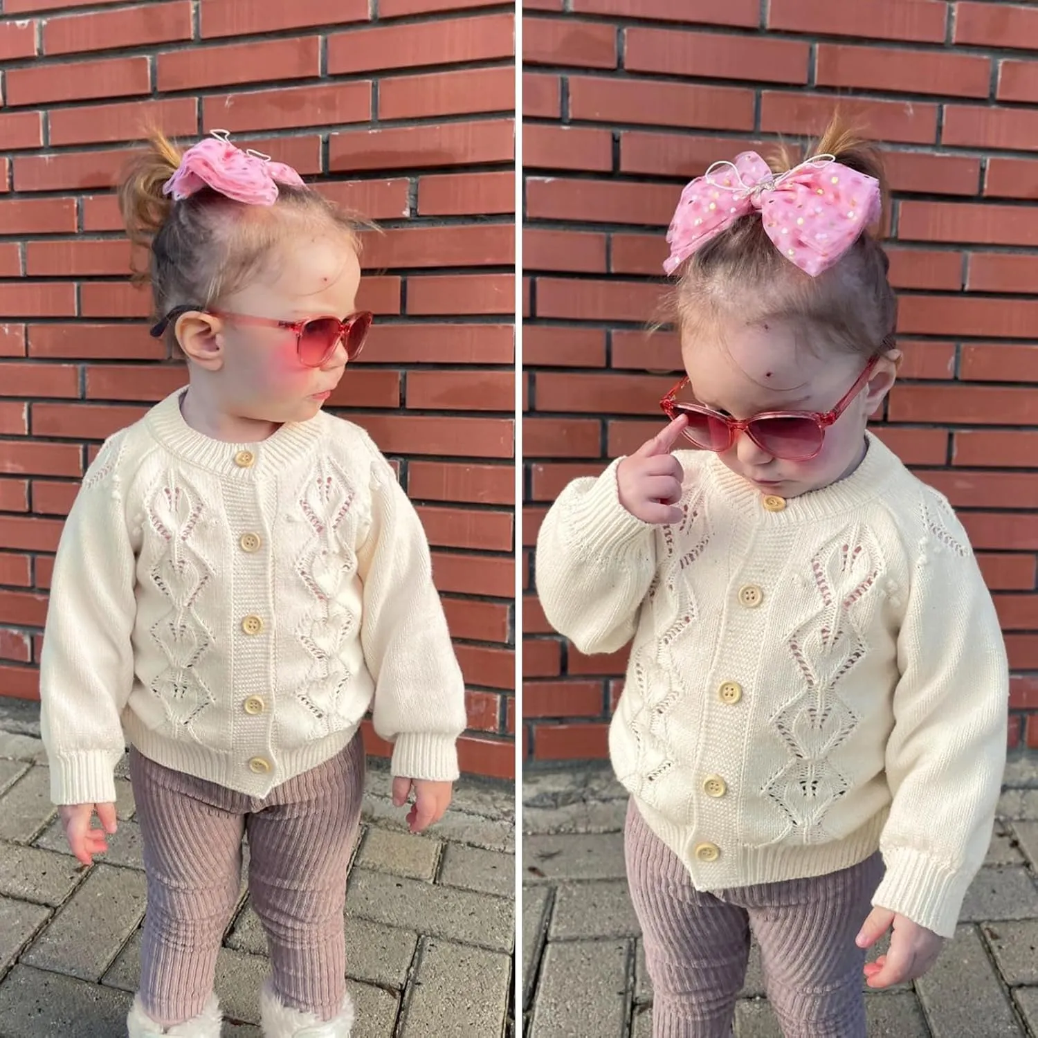 Simplee kids Baby Girl Knit Cardigan Sweater Cream Cotton Autumn Coat