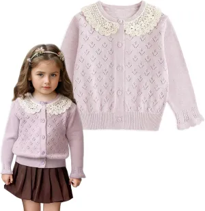 Simplee kids Baby Girl Knit Cardigan Sweater Cream Cotton Autumn Coat