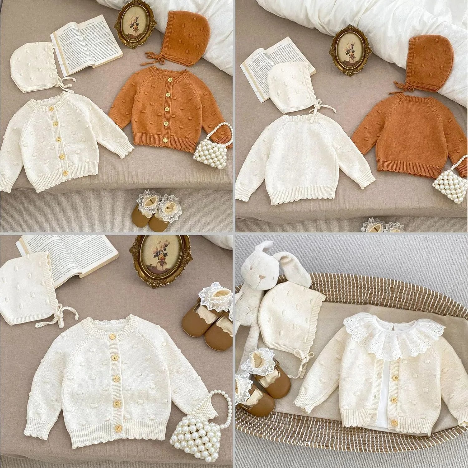 Simplee kids Baby Girl Knit Cardigan Sweater Cream Cotton Autumn Coat
