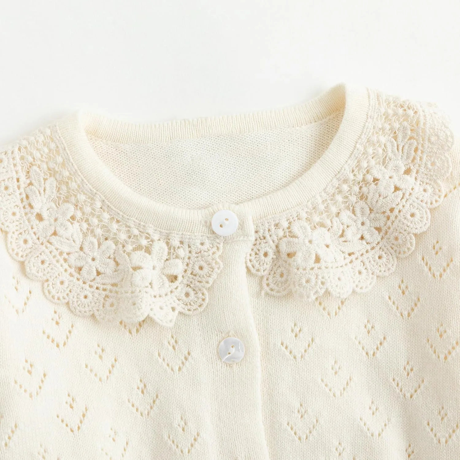 Simplee kids Baby Girl Knit Cardigan Sweater Cream Cotton Autumn Coat