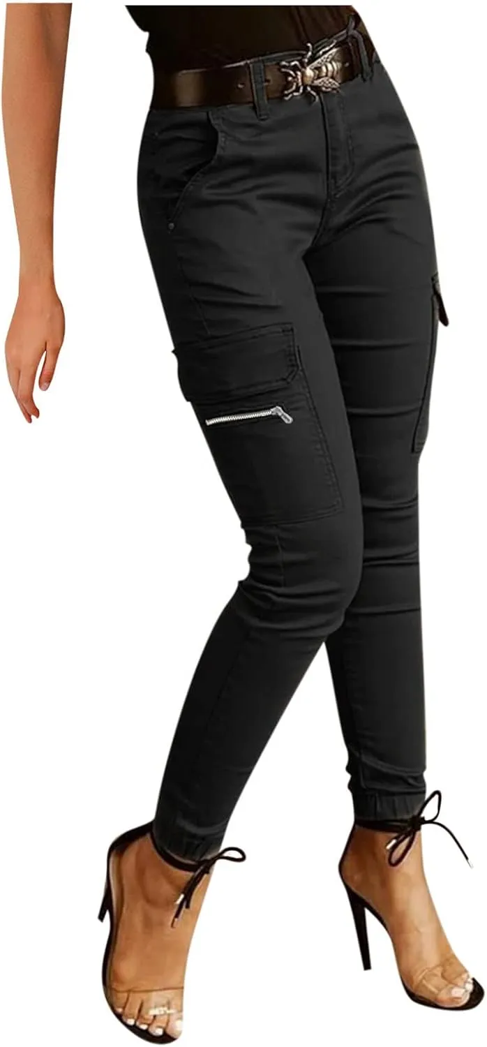 Skinny Cargo Pants for Women High Waist Lightweight Dressy Casual Trouser Slim Fit Stretch Multi Pockets Suit Pencil Pants