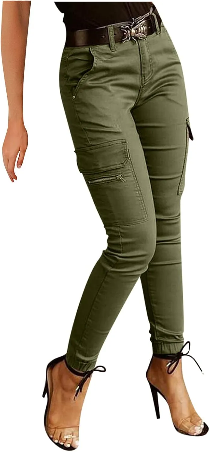 Skinny Cargo Pants for Women High Waist Lightweight Dressy Casual Trouser Slim Fit Stretch Multi Pockets Suit Pencil Pants