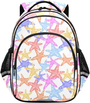 Starfish Colorful White Toddler Backpack for Boys Girls 3-8 Bookbags for Preschool School Bag for Elementary Kids Backpack for Kindergarten for tag2 15.3in