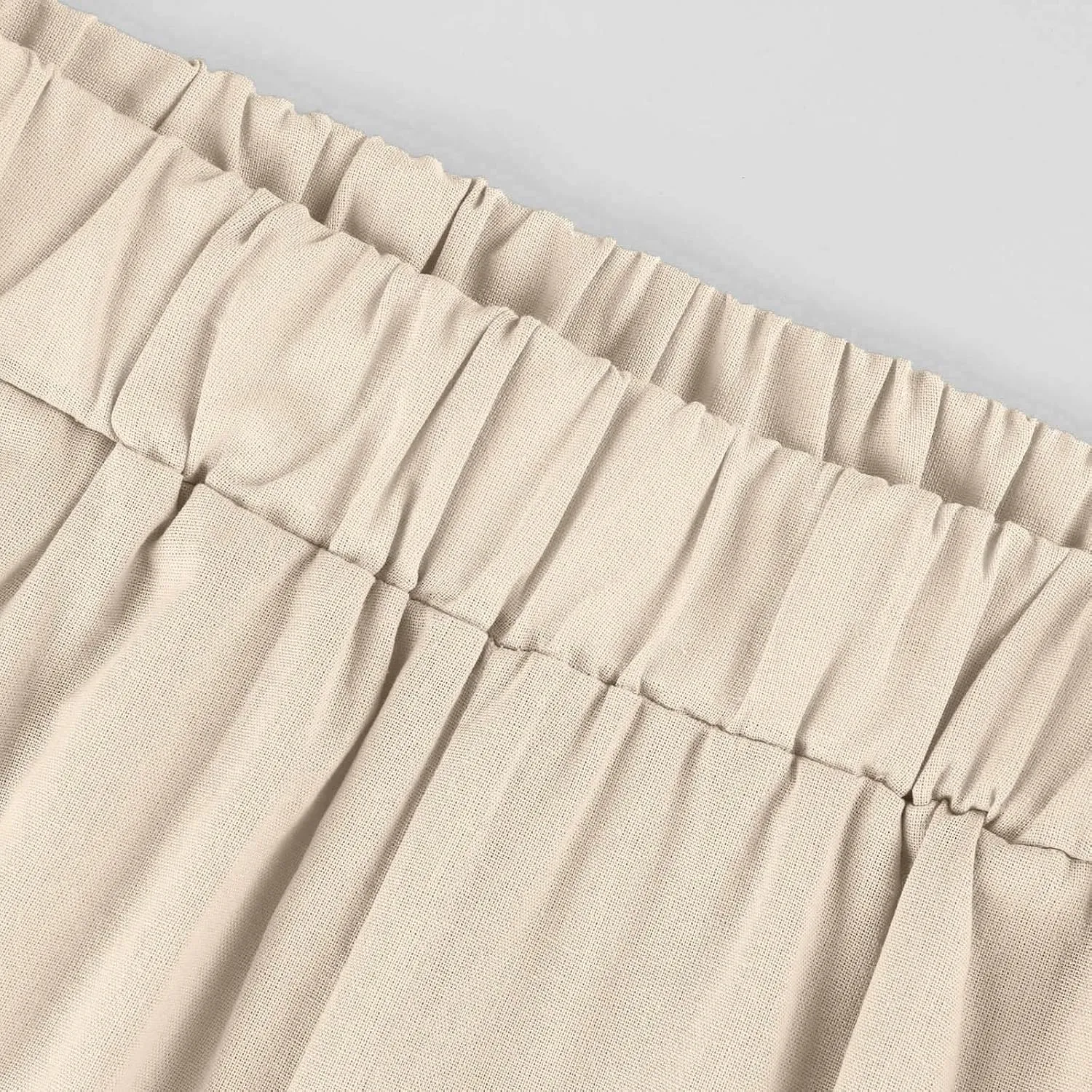 Straight Leg Linen Pants Women Summer Elastic Waist Plus Size Capri Pants Comfy Baggy Beach Trousers with Pockets