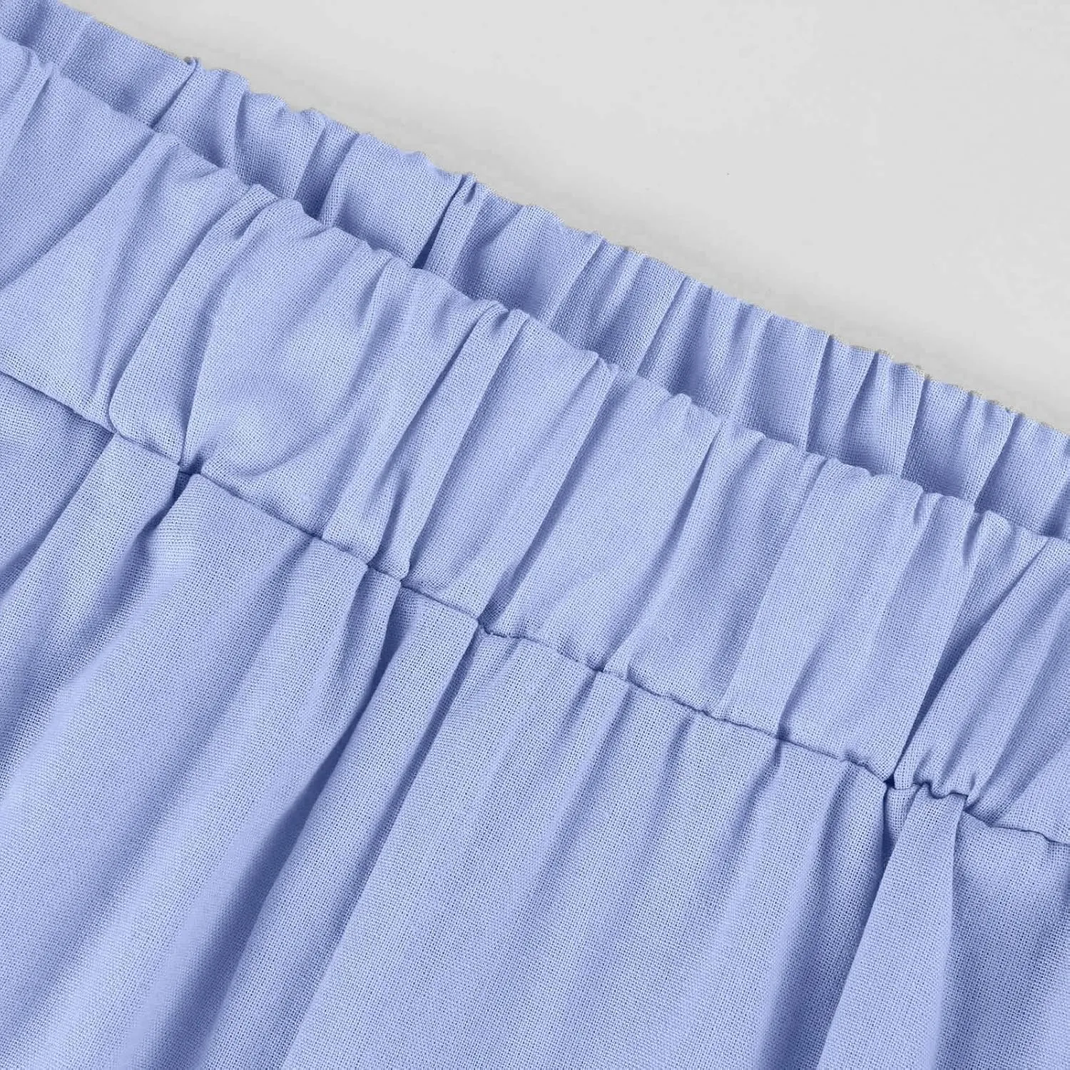 Straight Leg Linen Pants Women Summer Elastic Waist Plus Size Capri Pants Comfy Baggy Beach Trousers with Pockets