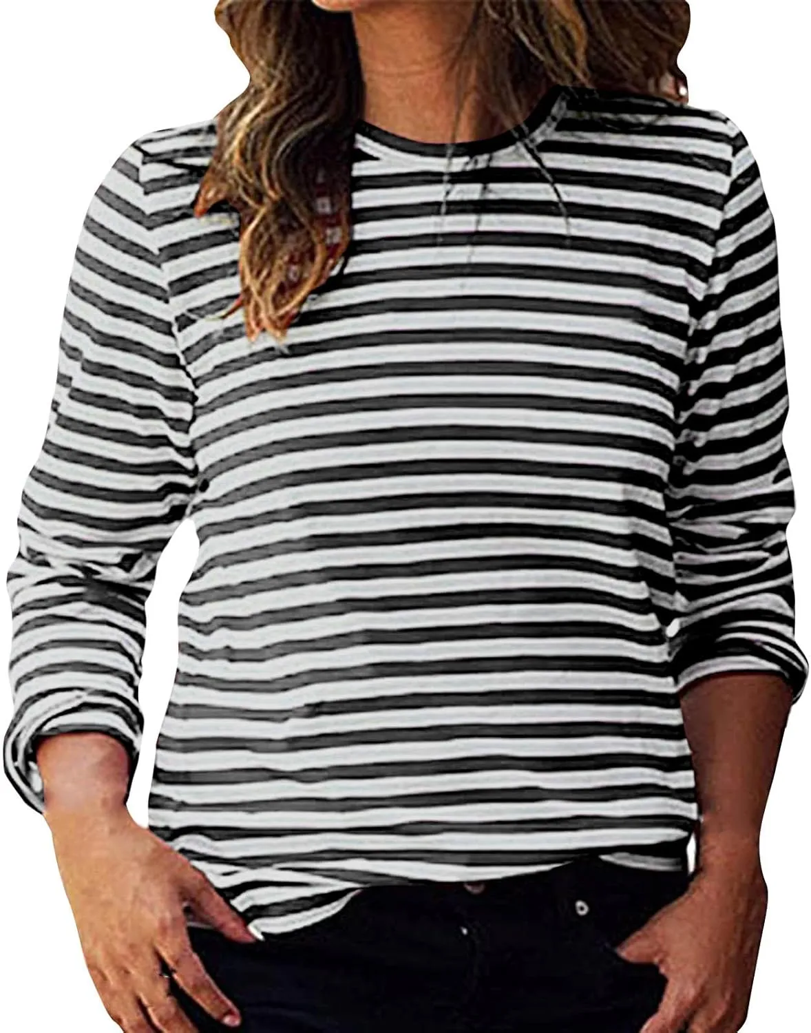Stripe Sweatshirts for Women Long Sleeve Crew Neck Sweatshirt Color Block Sweatshirt Oversized Sweatshirt Pullover