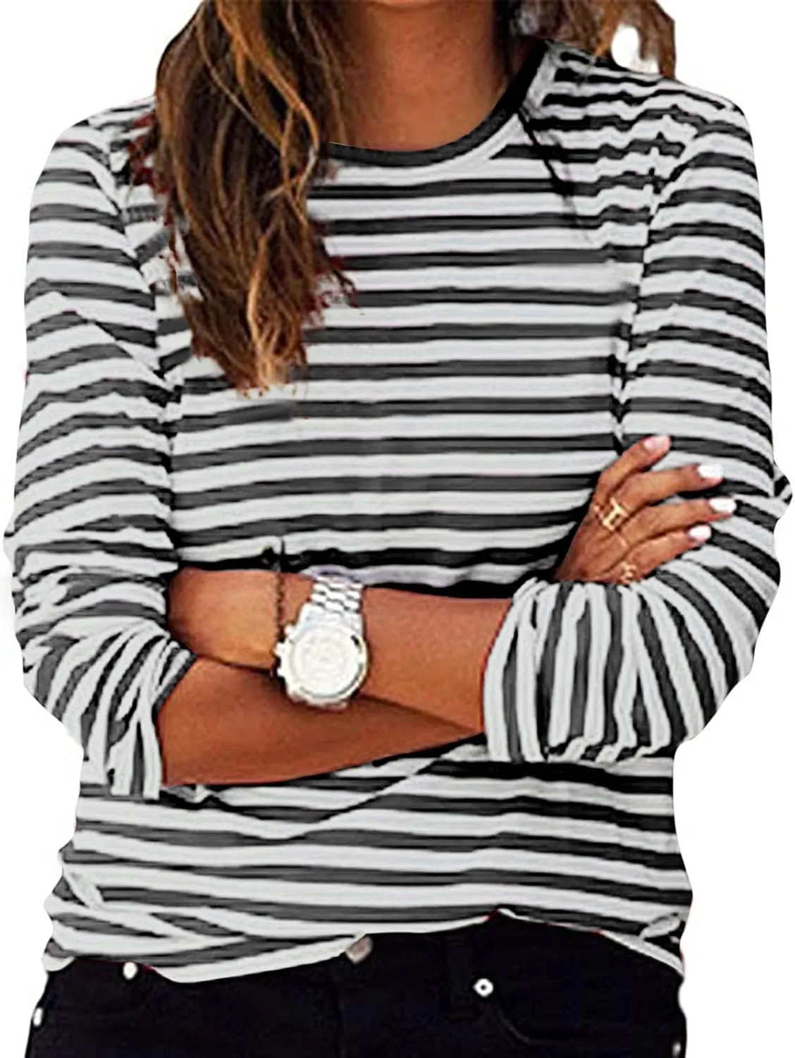 Stripe Sweatshirts for Women Long Sleeve Crew Neck Sweatshirt Color Block Sweatshirt Oversized Sweatshirt Pullover