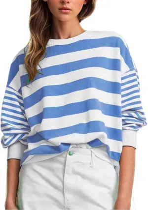 Striped Shirts for Womens Long Sleeve Shirts Cute Crewneck Pullover Tops Casual Loose Fall Fashion 2024 Outfits