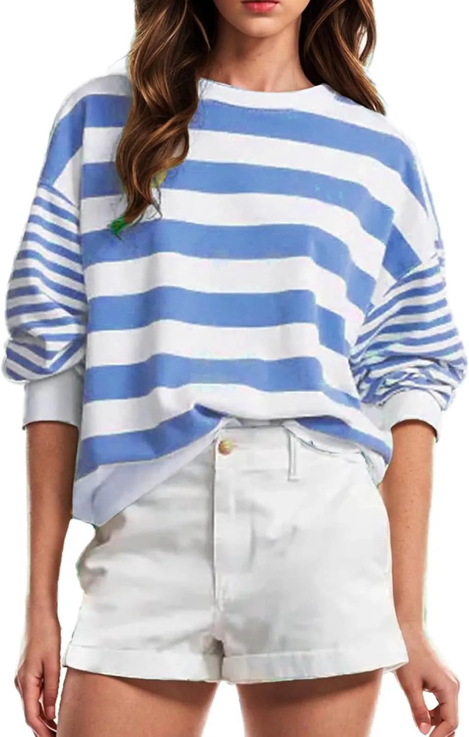 Striped Shirts for Womens Long Sleeve Shirts Cute Crewneck Pullover Tops Casual Loose Fall Fashion 2024 Outfits