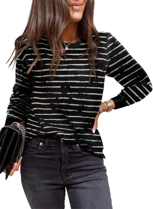 Sulozom Womens Long Sleeve Shirts Crewneck Leopard Printed Tops for Women Casual Dressy Blouses Tee Basic Tops