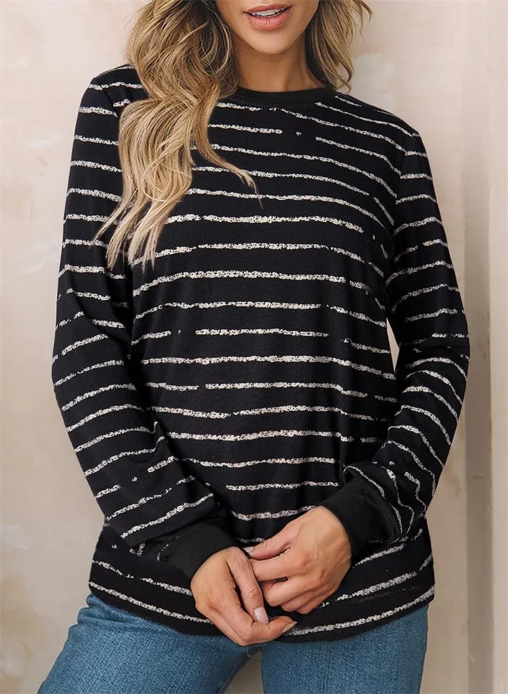 Sulozom Womens Long Sleeve Shirts Crewneck Leopard Printed Tops for Women Casual Dressy Blouses Tee Basic Tops