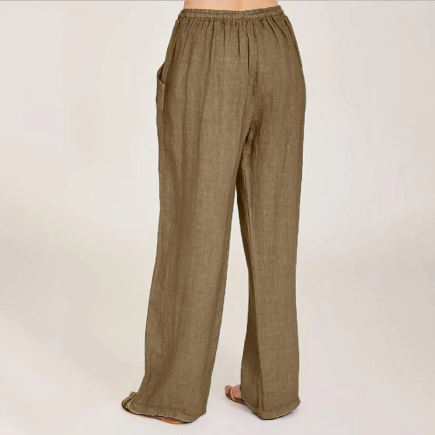 Summer Cotton Linen Pants for Women Drawstring Casual Wide Leg Pants Loose Lightweight Beach Lounge Trousers with Pockets