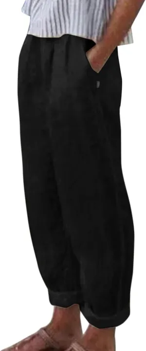 Summer Cotton Linen Pants for Women Elastic Waist Casual Loose Beach Pants 2024 Trendy Baggy Lounge Trousers with Pockets