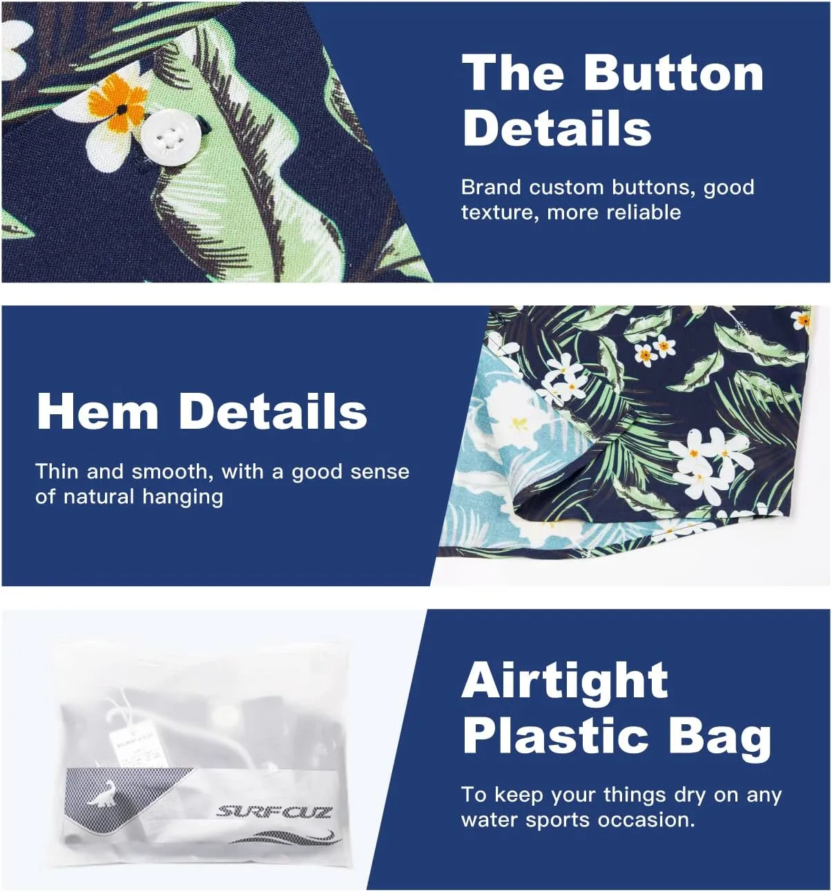 SURF CUZ Mens Hawaiian Shirts Short Sleeve Stretch Casual Aloha Shirt Vacation Mens Tropical Button Down Beach Shirts