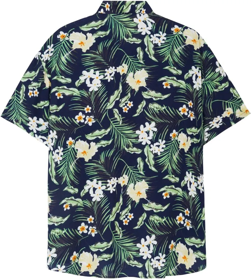 SURF CUZ Mens Hawaiian Shirts Short Sleeve Stretch Casual Aloha Shirt Vacation Mens Tropical Button Down Beach Shirts