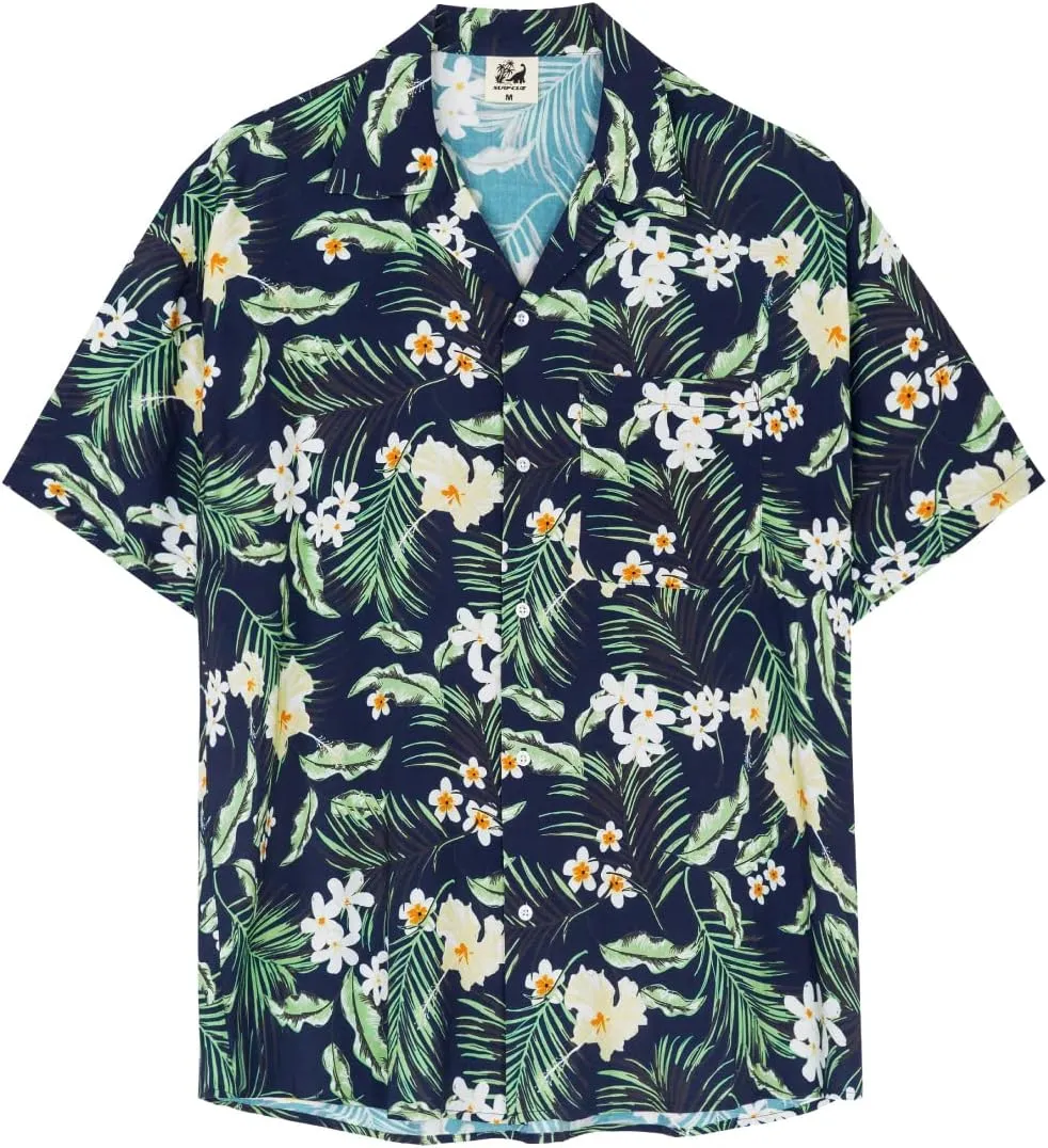 SURF CUZ Mens Hawaiian Shirts Short Sleeve Stretch Casual Aloha Shirt Vacation Mens Tropical Button Down Beach Shirts
