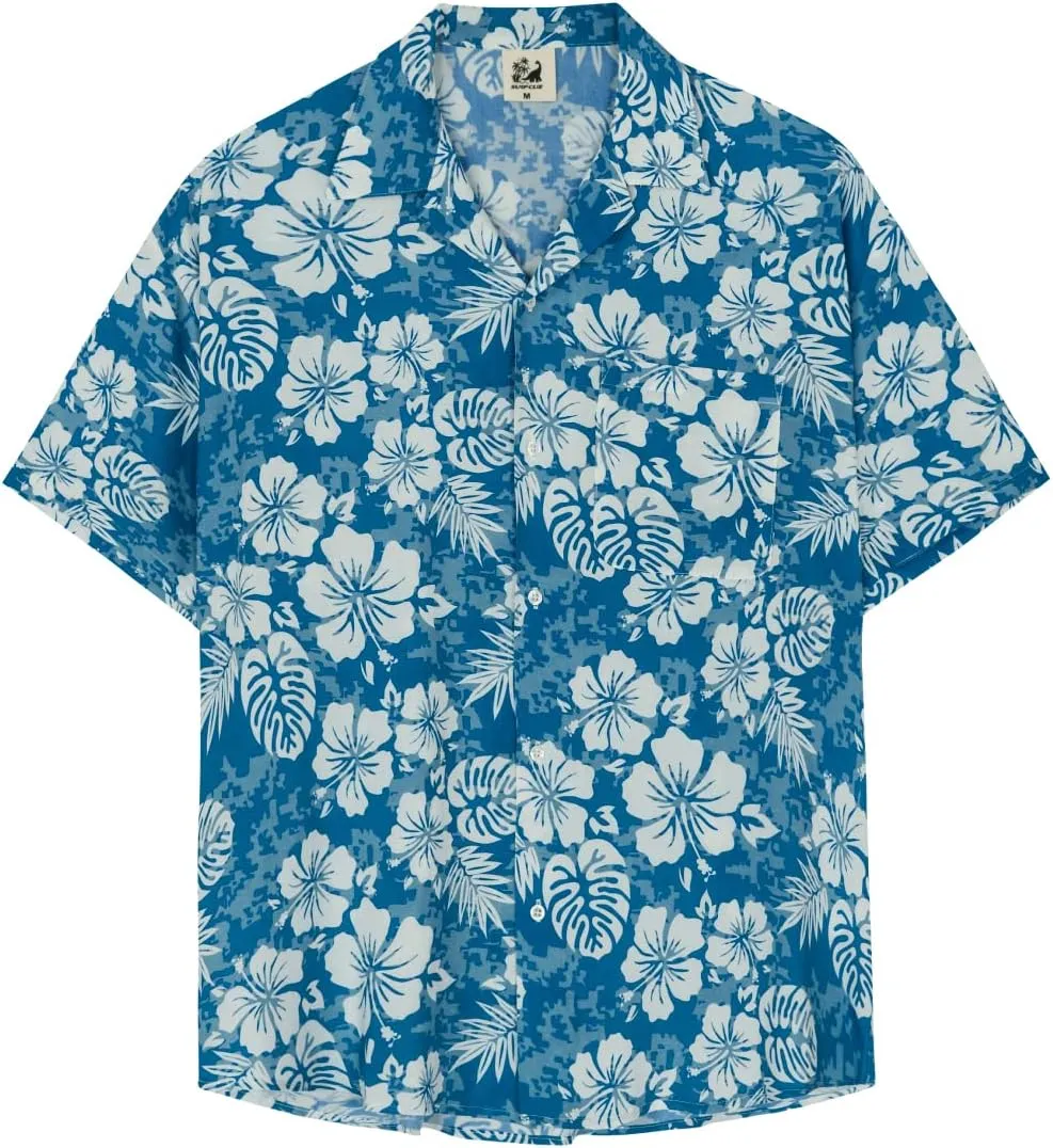 SURF CUZ Mens Hawaiian Shirts Short Sleeve Stretch Casual Aloha Shirt Vacation Mens Tropical Button Down Beach Shirts