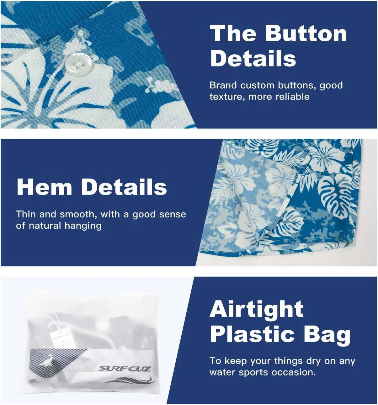 SURF CUZ Mens Hawaiian Shirts Short Sleeve Stretch Casual Aloha Shirt Vacation Mens Tropical Button Down Beach Shirts