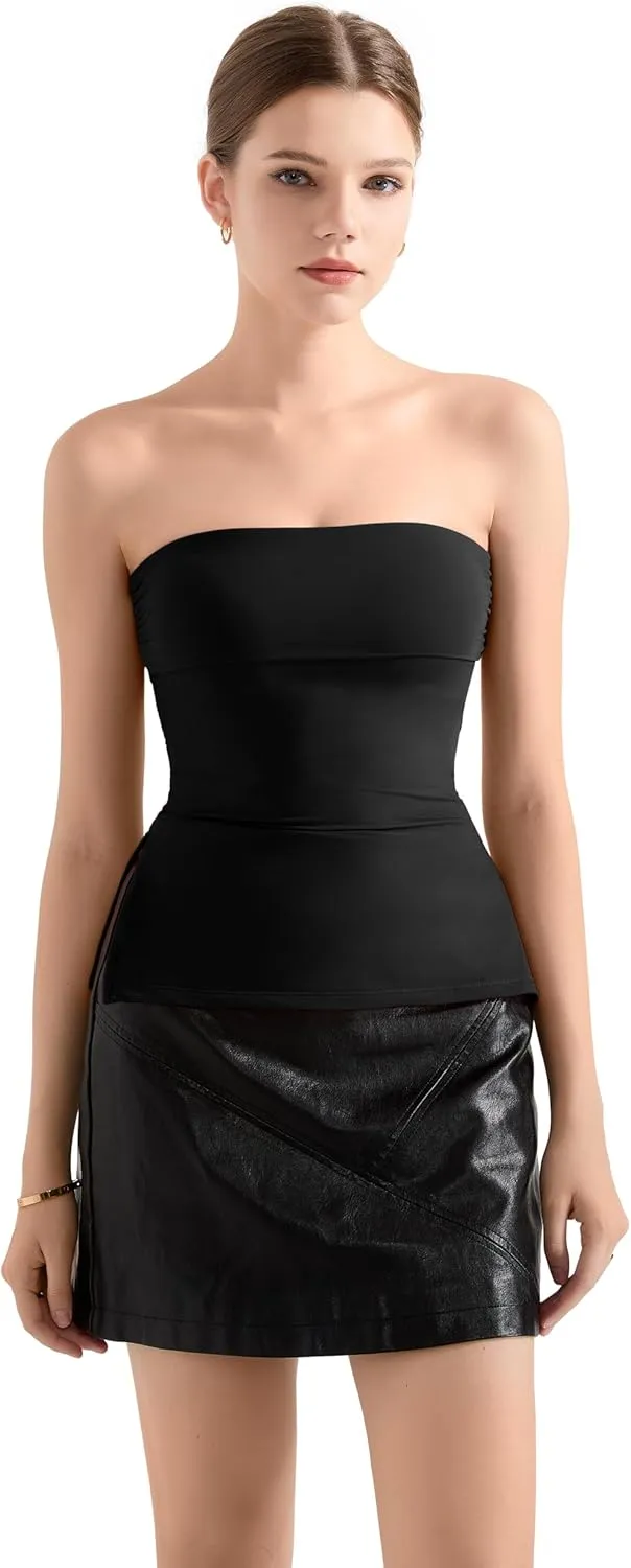 SUUKSESS Women Double Lined Going Out Trendy Tube Tops Side Split Sexy Tank Tops
