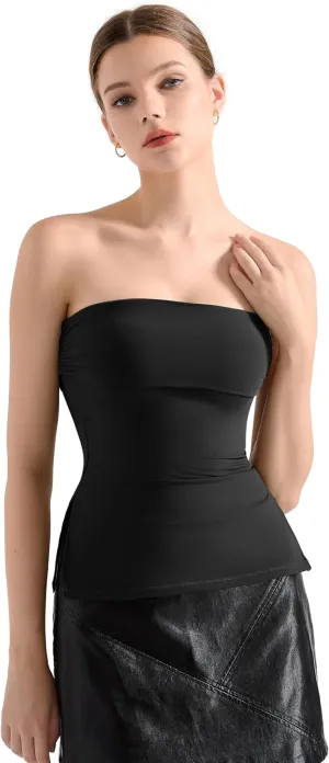 SUUKSESS Women Double Lined Going Out Trendy Tube Tops Side Split Sexy Tank Tops