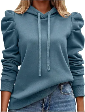 Sweatshirts Women Fall Outfits Cable Hoodie Long Sleeve Pullover Tunic Tops Solid Color Loose Fit Casual Blouses