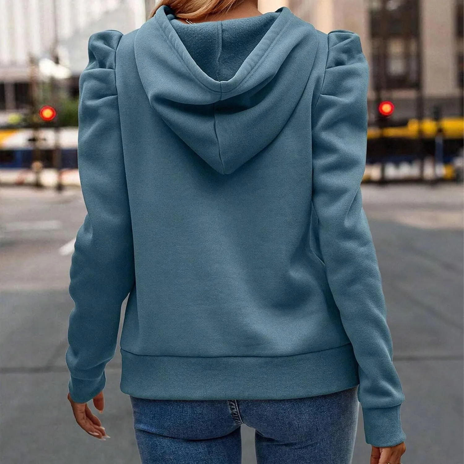 Sweatshirts Women Fall Outfits Cable Hoodie Long Sleeve Pullover Tunic Tops Solid Color Loose Fit Casual Blouses