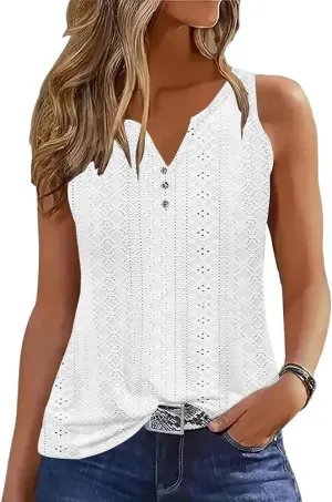 Tank Tops for Women Summer Tops Casual Button Down Shirts Loose Fit V Neck Sleeveless T Shirts