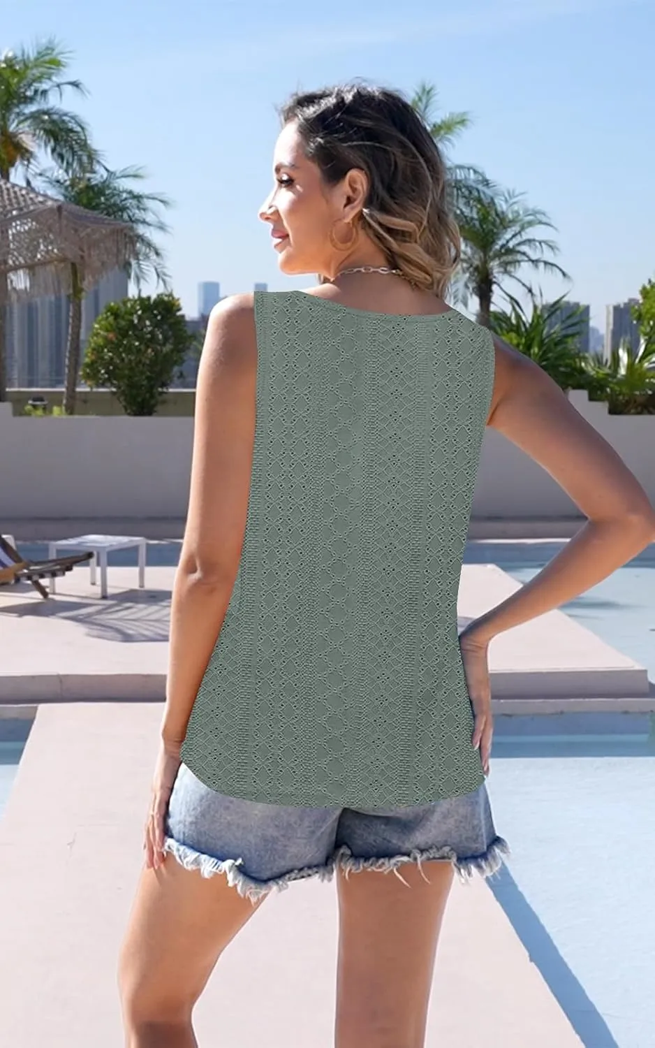 Tank Tops for Women Summer Tops Casual Button Down Shirts Loose Fit V Neck Sleeveless T Shirts