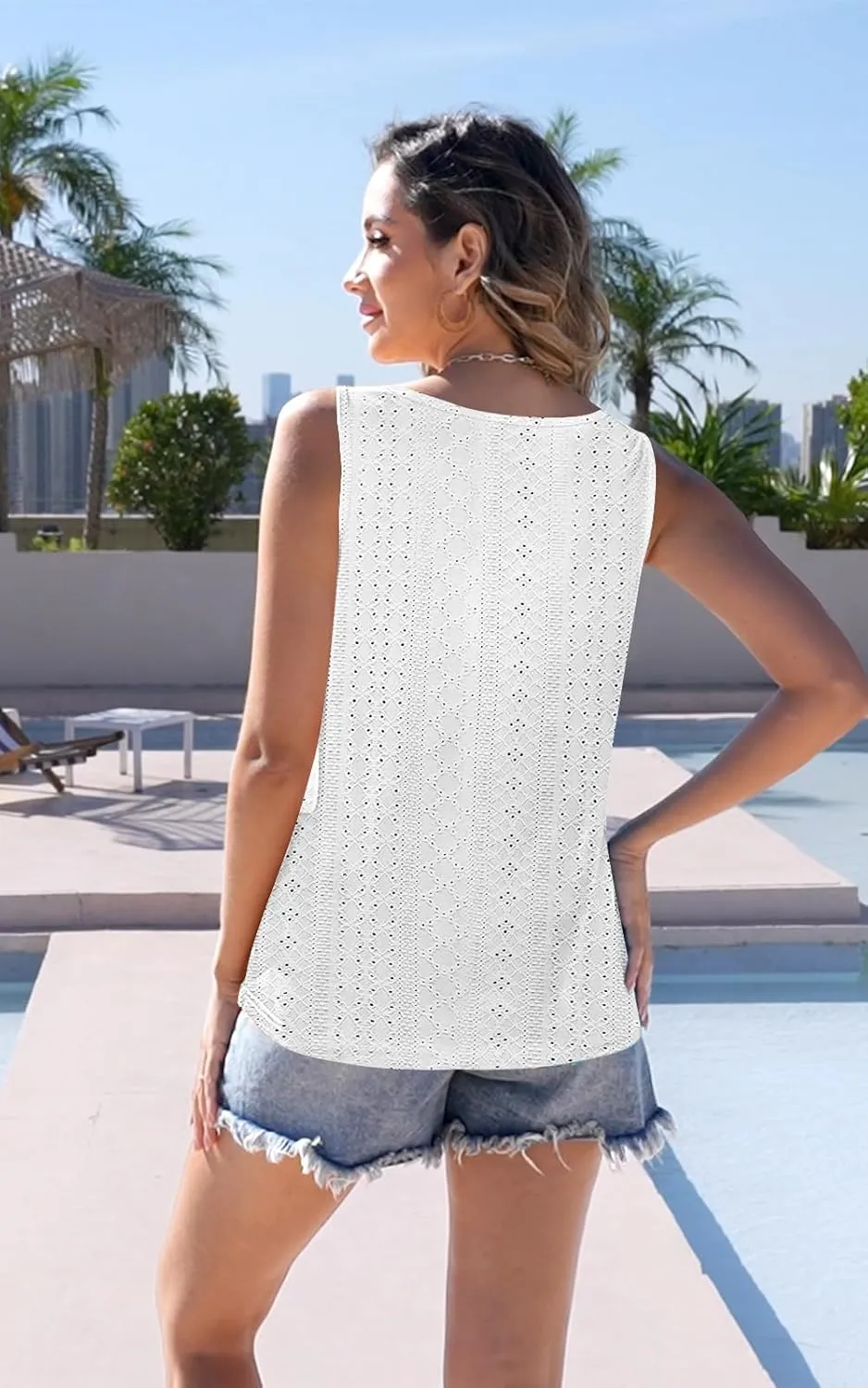 Tank Tops for Women Summer Tops Casual Button Down Shirts Loose Fit V Neck Sleeveless T Shirts