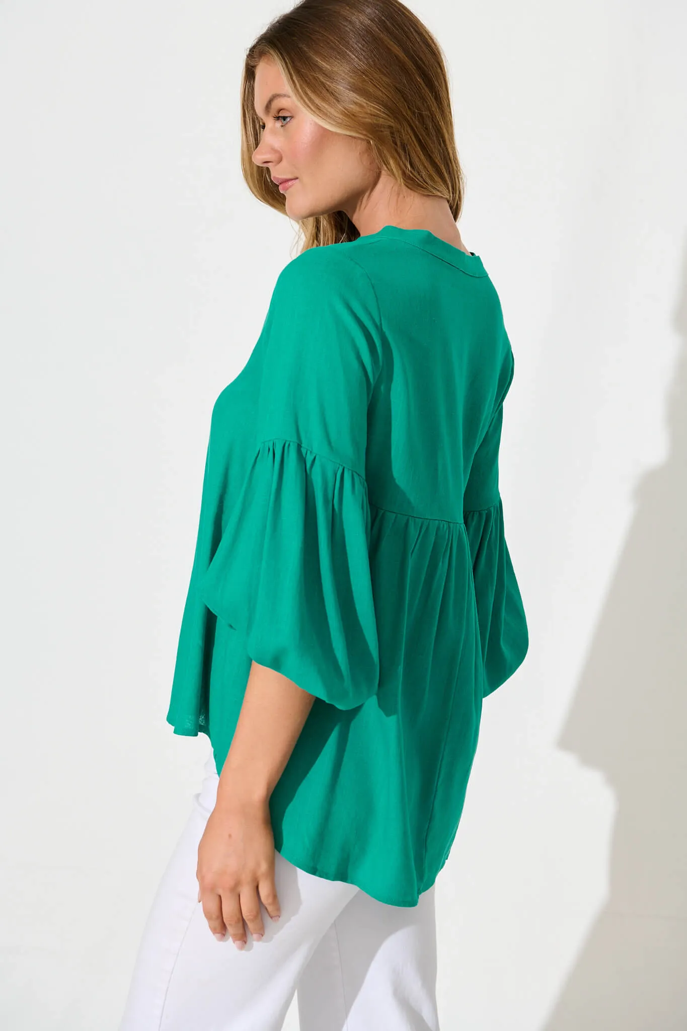 Teal Linen Blend Jasper Blouse
