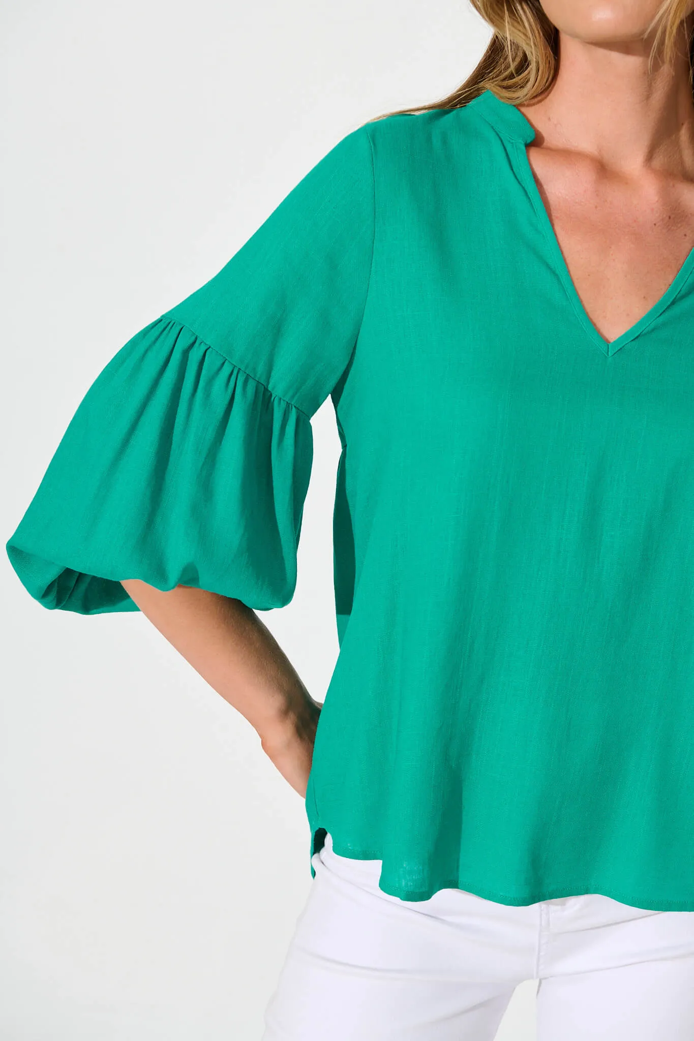 Teal Linen Blend Jasper Blouse
