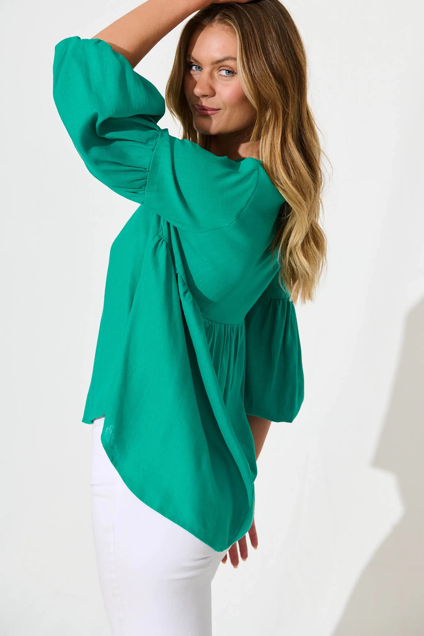 Teal Linen Blend Jasper Blouse