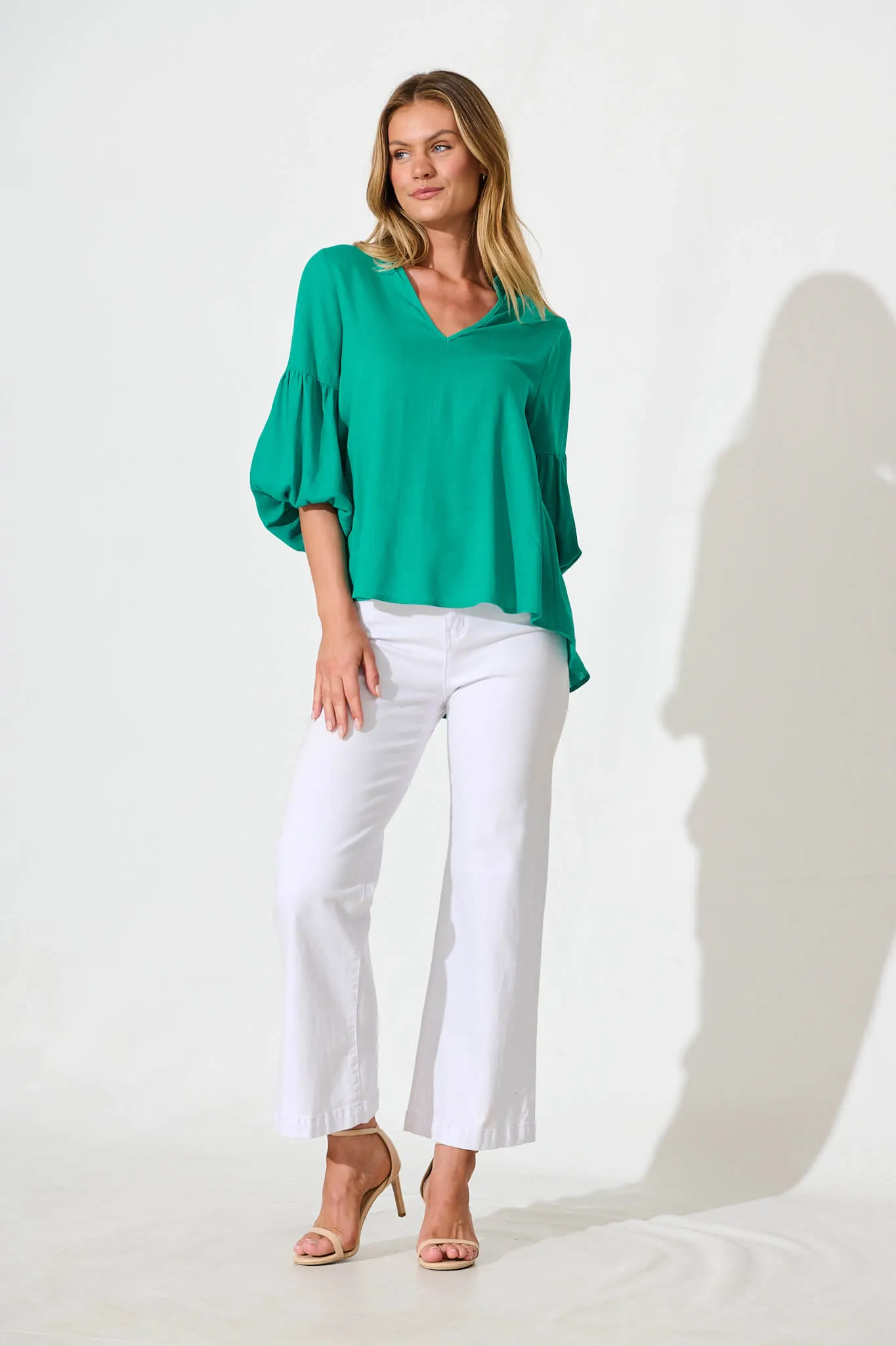 Teal Linen Blend Jasper Blouse
