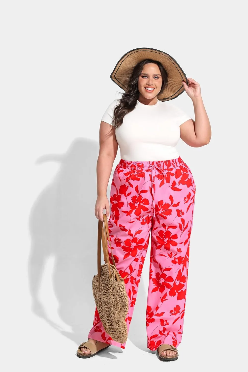 TIYOMI Plus Size Wide Leg Pants for Women Elastic Drawstring Pants High Waisted Lounge Pants XL-5XL