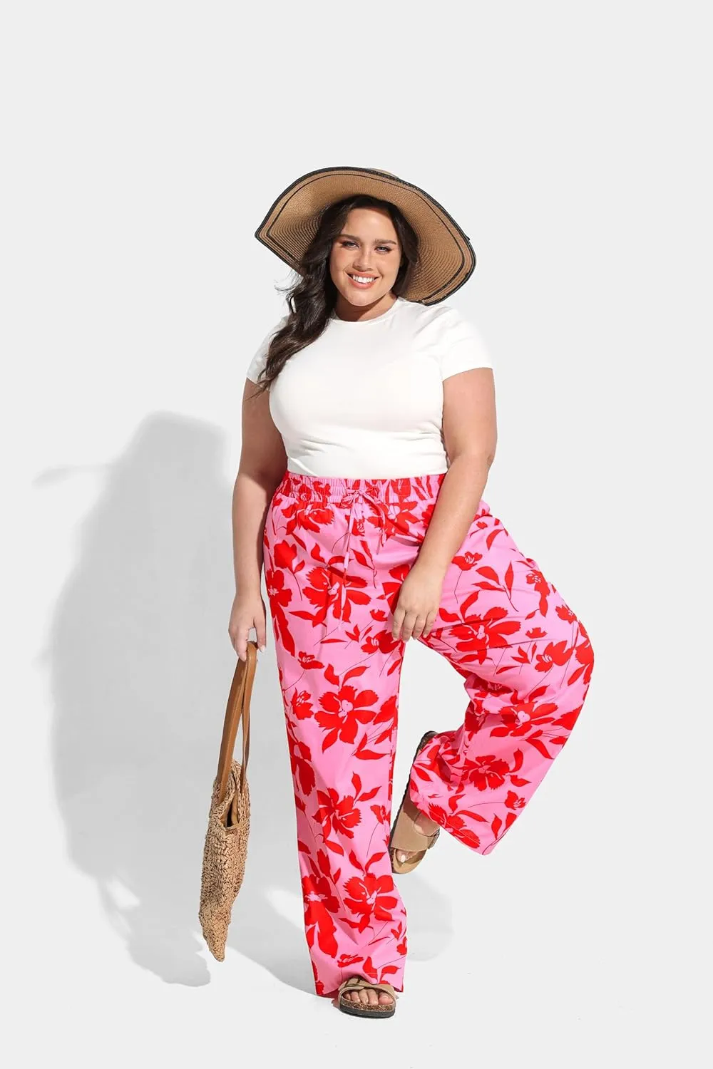 TIYOMI Plus Size Wide Leg Pants for Women Elastic Drawstring Pants High Waisted Lounge Pants XL-5XL