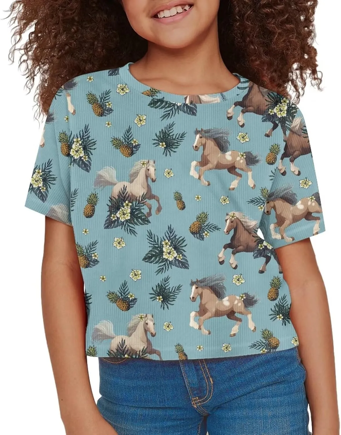Tongluoye Crop Tops for Girl Summer Shirts Crew Neck Short Sleeve Pullover Shirt Tops