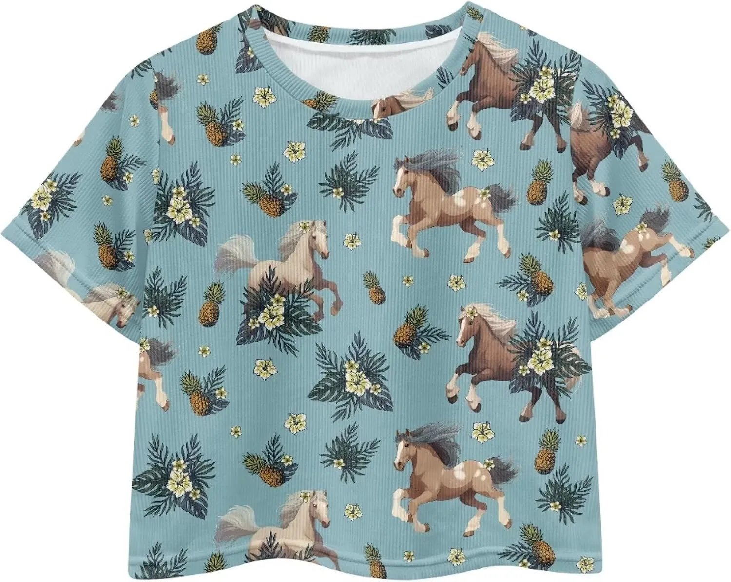 Tongluoye Crop Tops for Girl Summer Shirts Crew Neck Short Sleeve Pullover Shirt Tops