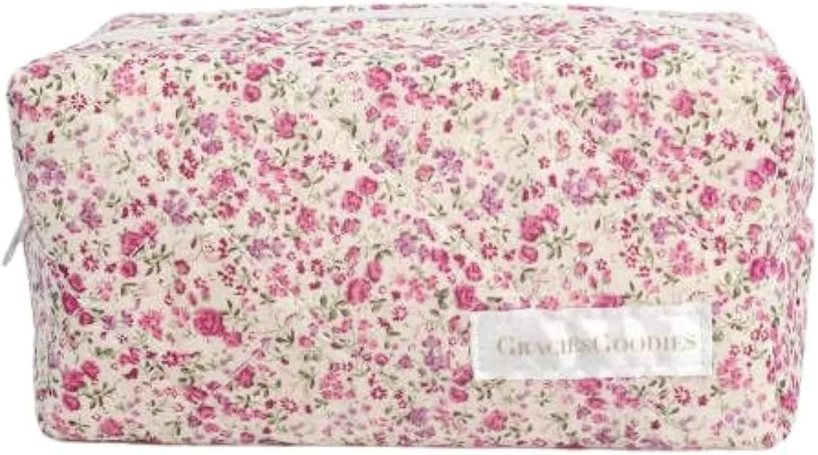 Travel Bag/Cosmetic Case/Floral Bag (Pink Floral)