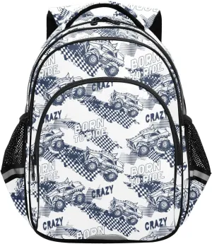 Truck Car White Toddler Backpack for Boys Girls 3-8 Bookbags for Preschool School Bag for Elementary Kids Backpack for Kindergarten for tag2 15.3in